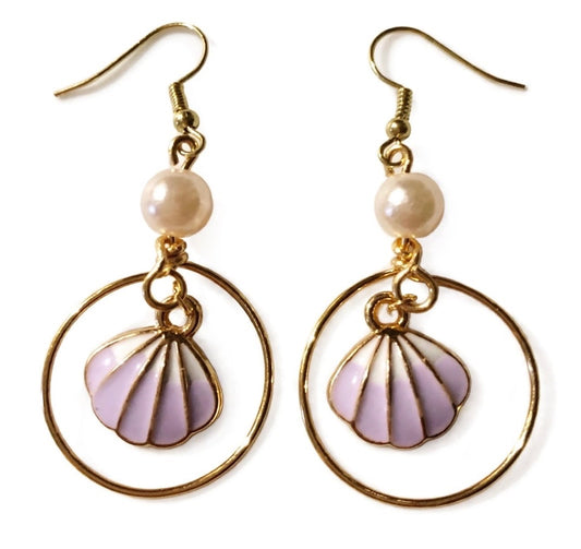 Clamshell Hoop Earrings, Summer Hoop Earrings, Under The Sea, Nautical Jewelry, Beach Earrings