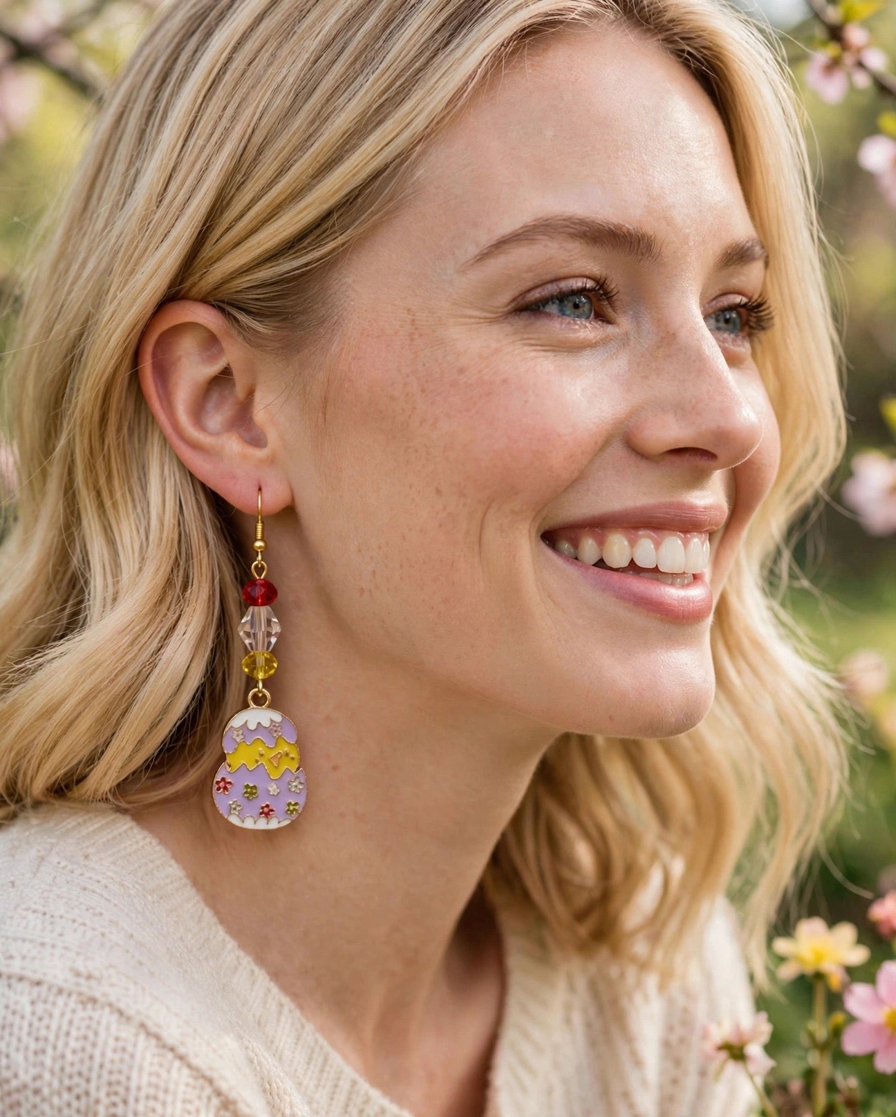 Chick Peeking Easter Enamel Charm Earrings - Pastel Floral Design Dangle Jewelry
