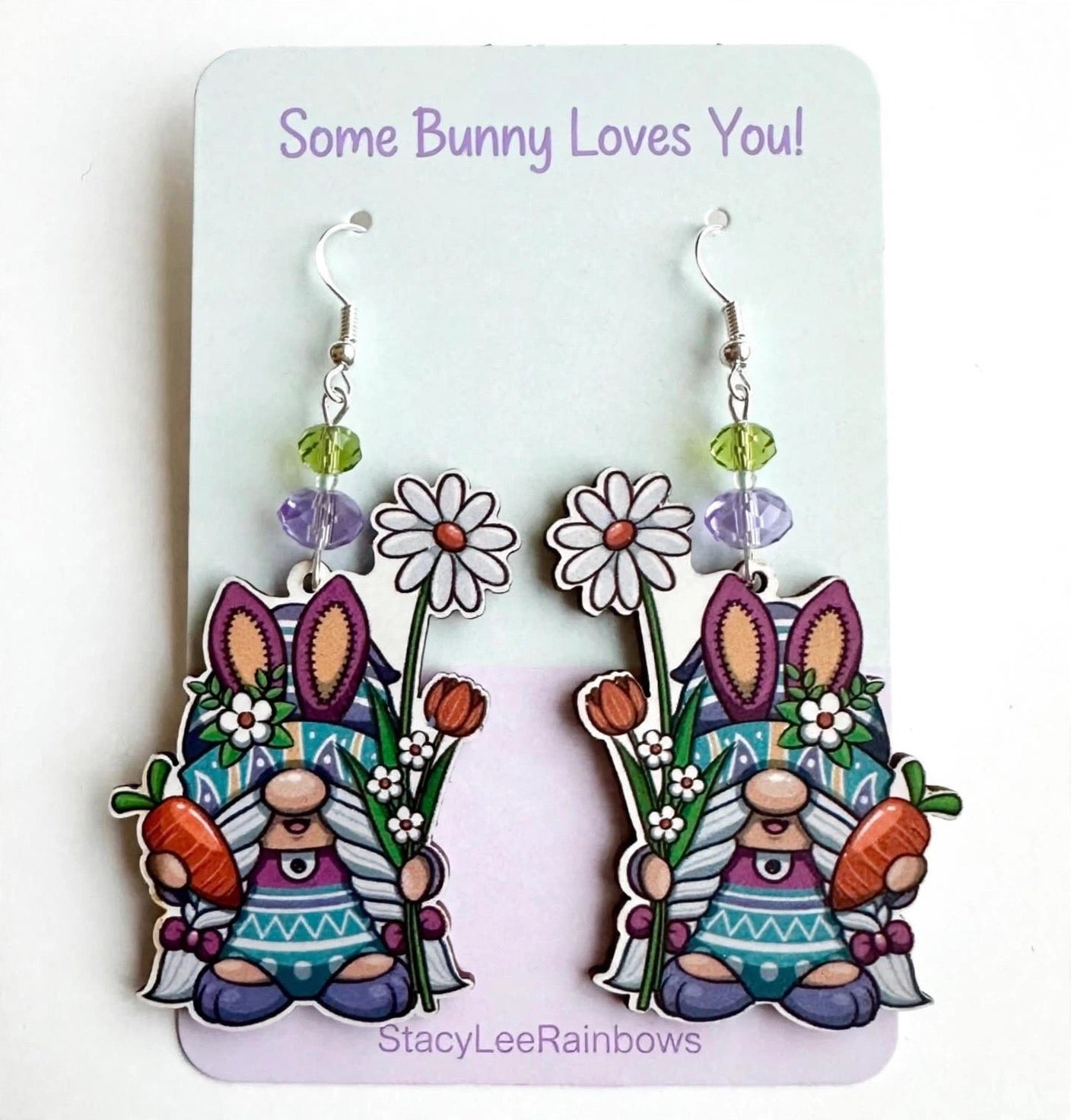 Charming Springtime Whimsical Gnome Wood Earrings - Delightful Dangle Jewelry