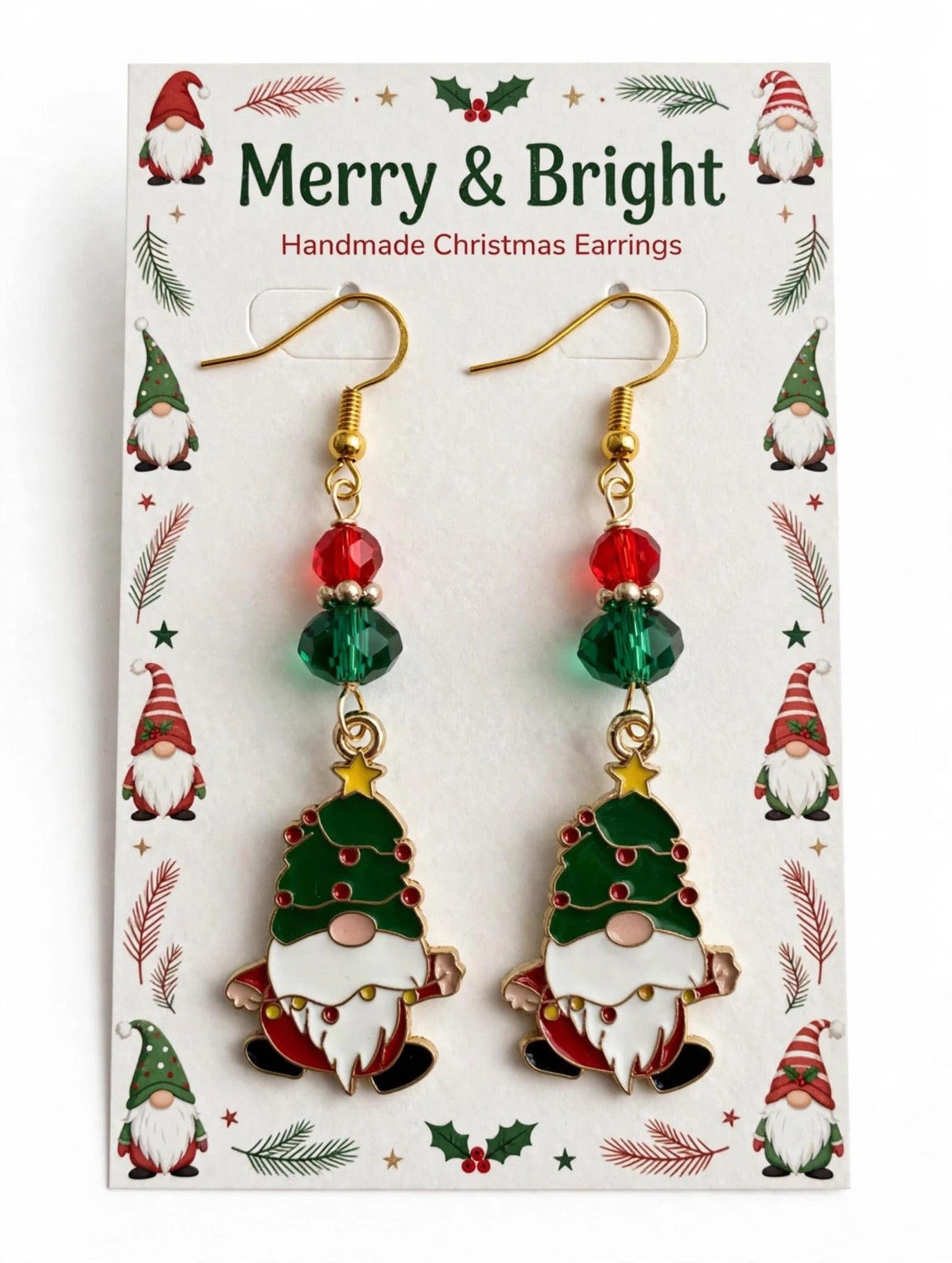 Christmas Themed Gnome Enamel Earrings - Festive Handmade Dangle Jewelry