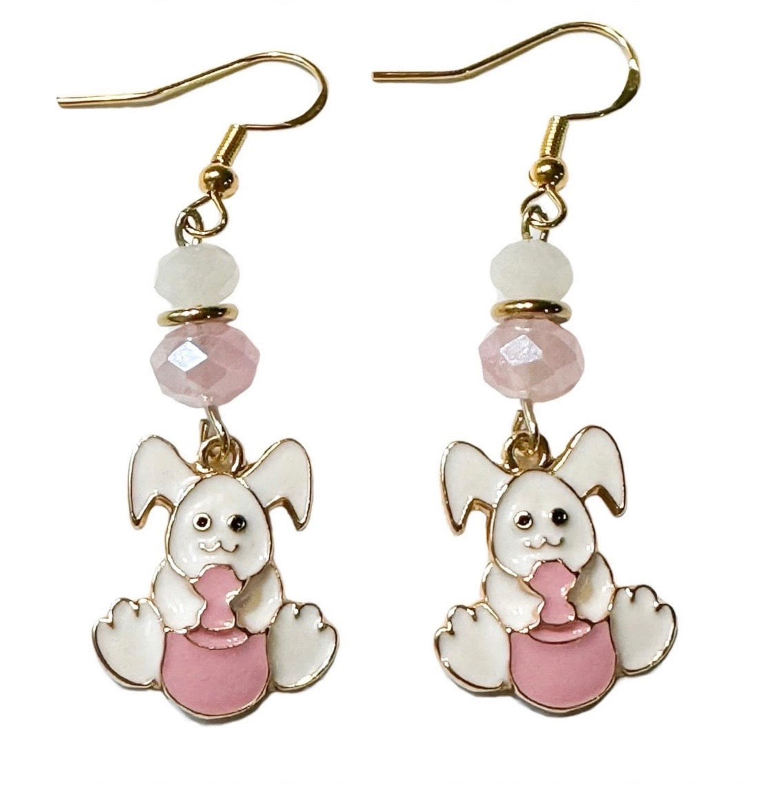 Adorable Bunny Enamel Charm Earrings - Easter Dangle Jewelry
