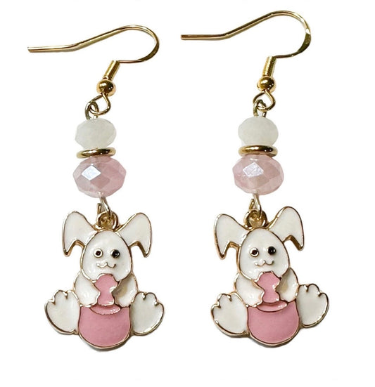 Adorable Bunny Enamel Charm Earrings - Easter Dangle Jewelry