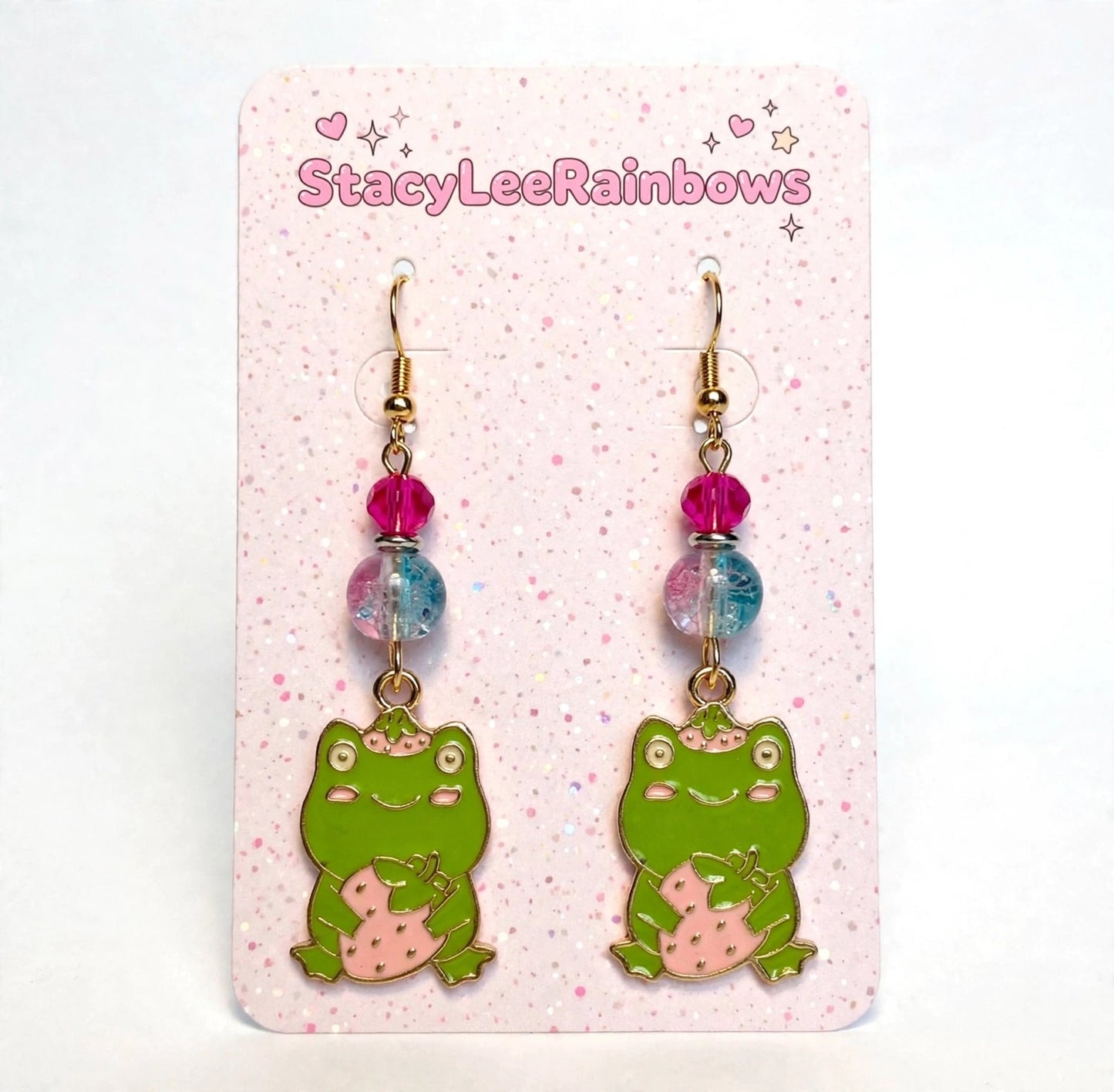 Joyful Frog Strawberry Enamel Earrings - Adorable Dangle Jewelry