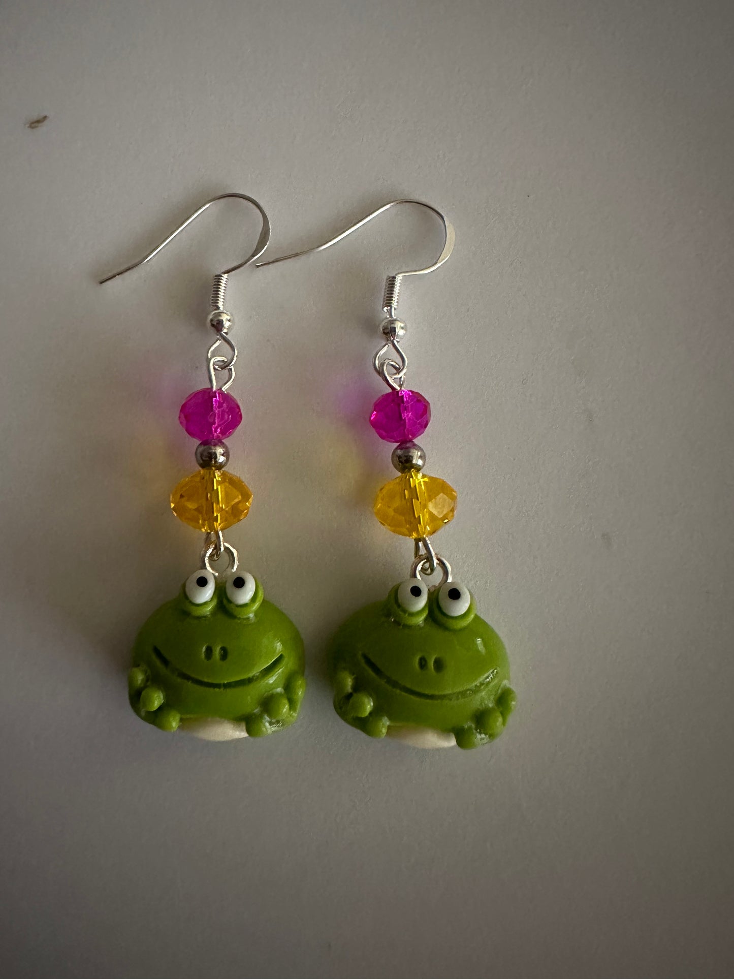Grinning Happy Frog Clay & Resin Earrings - Sweet Cuties Dangle Jewelry