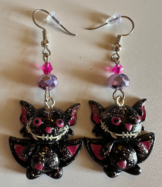 Cute Halloween Bat Clay Resin Earrings - Festive Dangle Jewelry