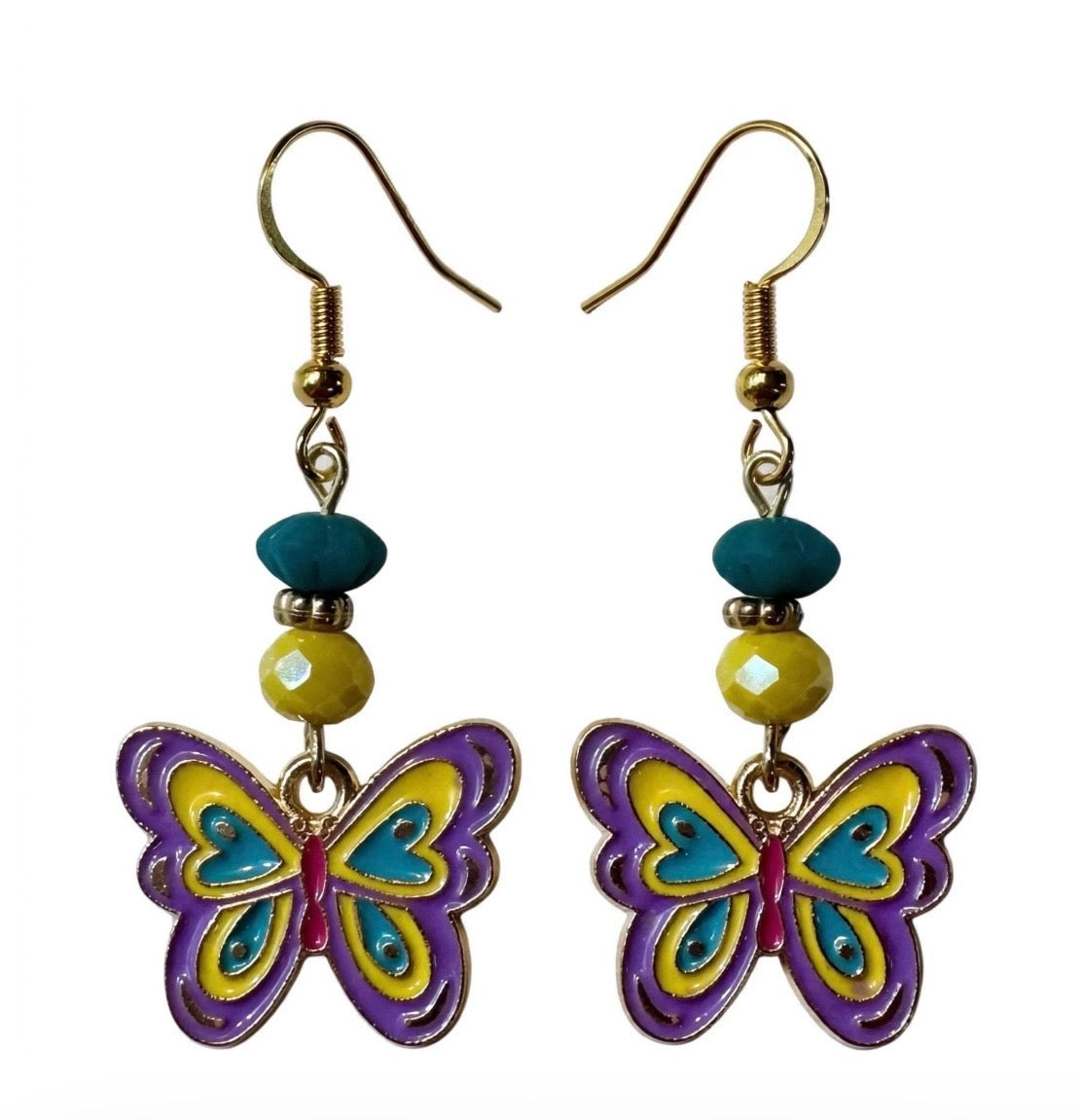 Whimsical Springtime Butterflies Enamel Earrings - Bright Dangle Jewelry