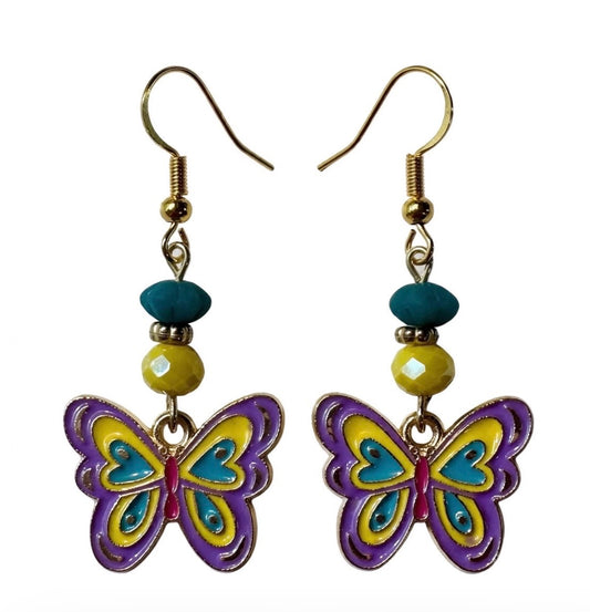 Whimsical Springtime Butterflies Enamel Earrings - Bright Dangle Jewelry
