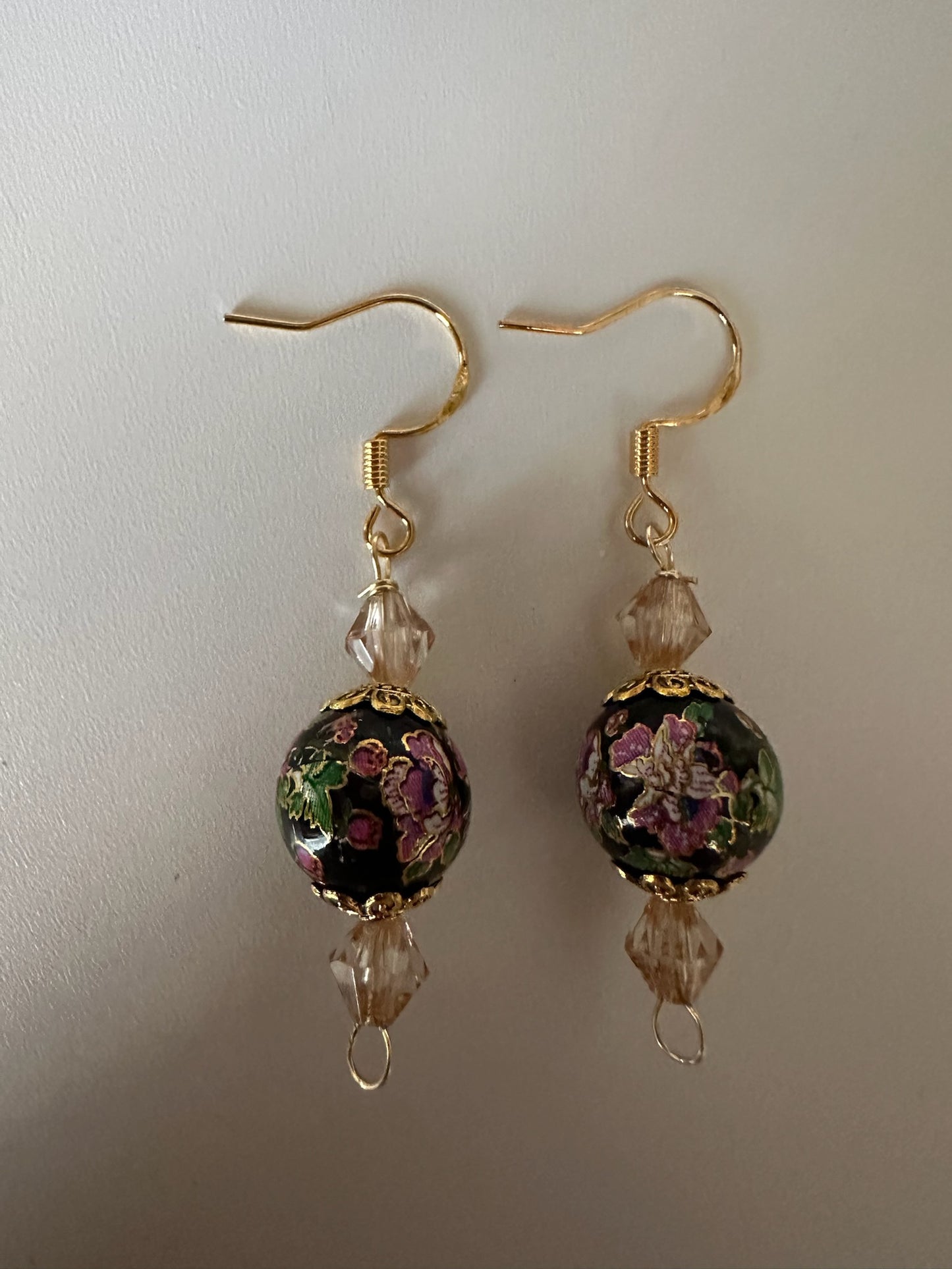 Floral Black Bead Glass Earrings - Fancy Dangle Jewelry