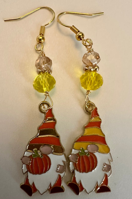 Fall-themed Pumpkin Gnome Enamel Earrings - Adorable Dangle Jewelry