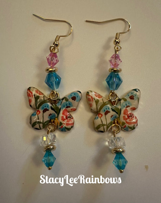 Butterfly Crystal Beads Resin Earrings - Delicate Elegant Dangle Jewelry