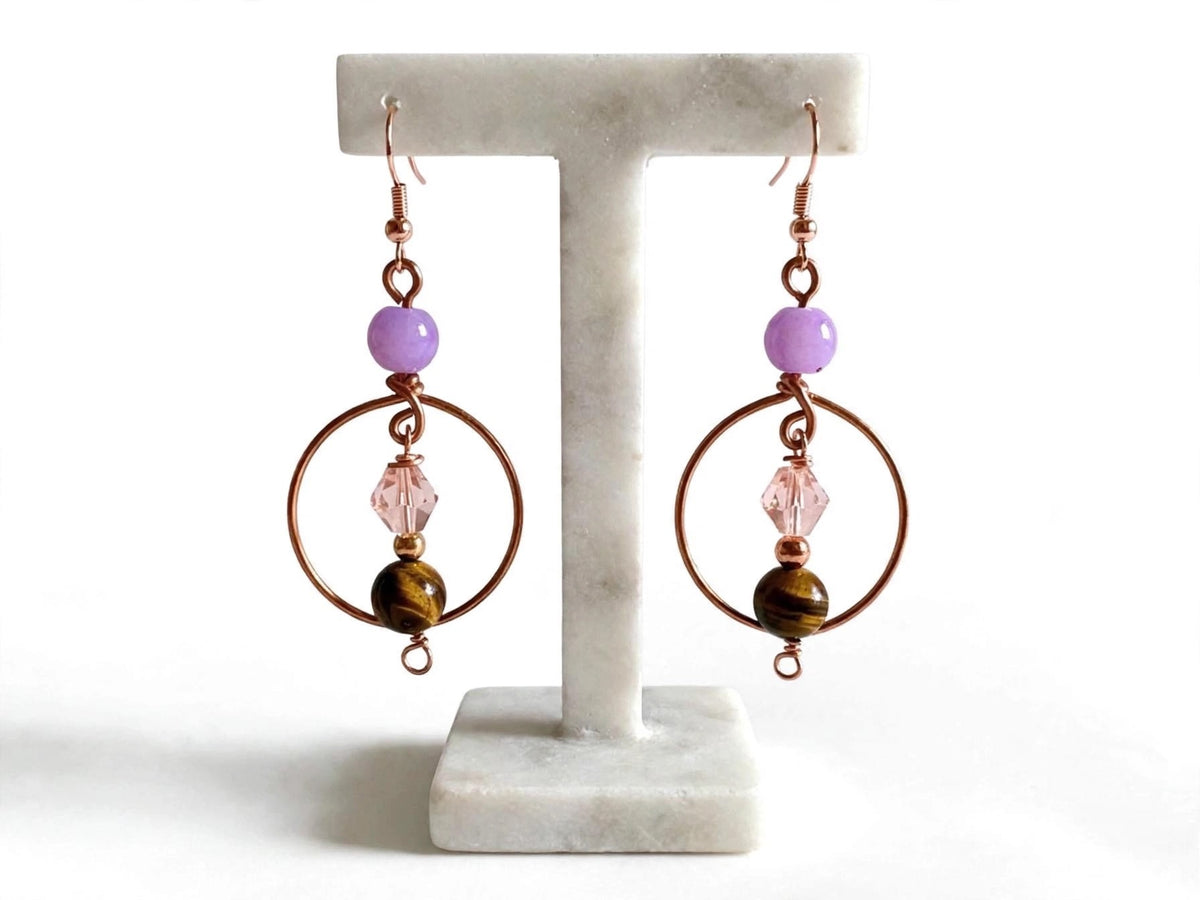 Boho Chic Earthy Hoop Beaded Earrings - Fancy Copper Dangle Jewelry