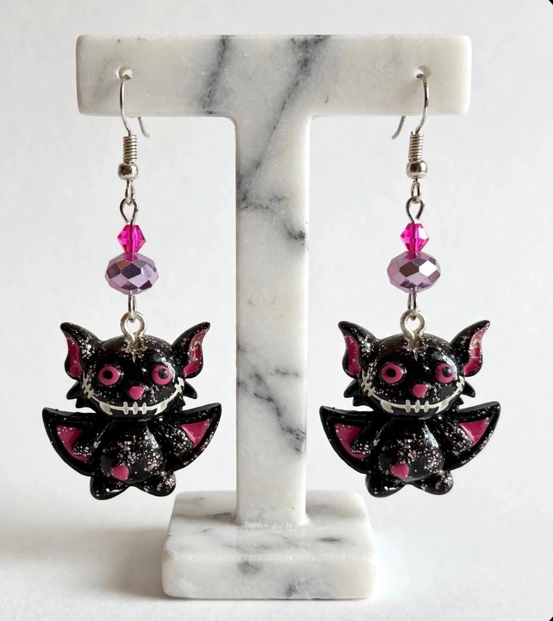 Cute Halloween Bat Clay Resin Earrings - Festive Dangle Jewelry