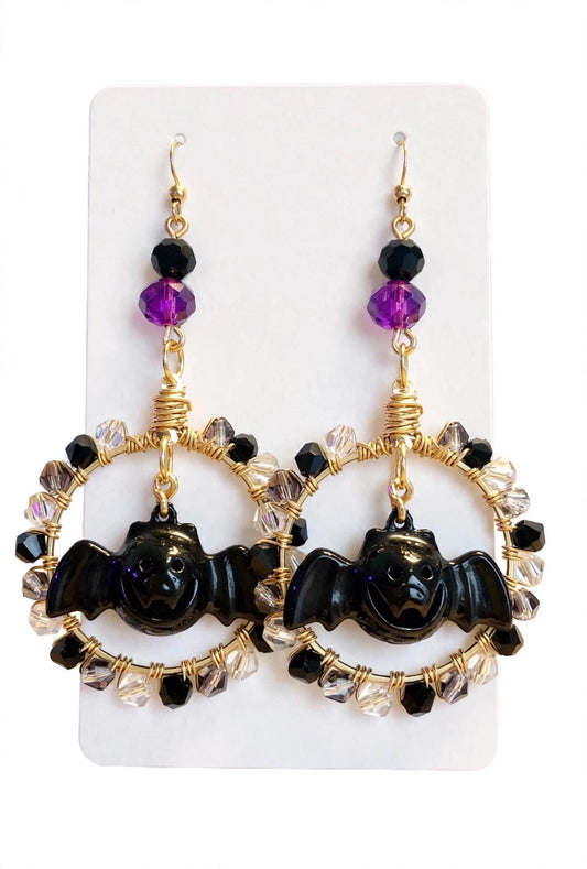 Bat Gold Hoop Earrings - Halloween Jewelry for Women - Spooky Cute Accessories - Gift for Her