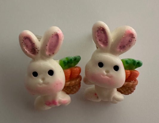 Bunny Carrot Basket Clay Resin Earrings - Easter Stud Jewelry