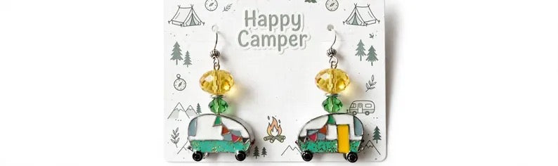 Happy Camper Enamel Earrings - Cozy Dangle Jewelry