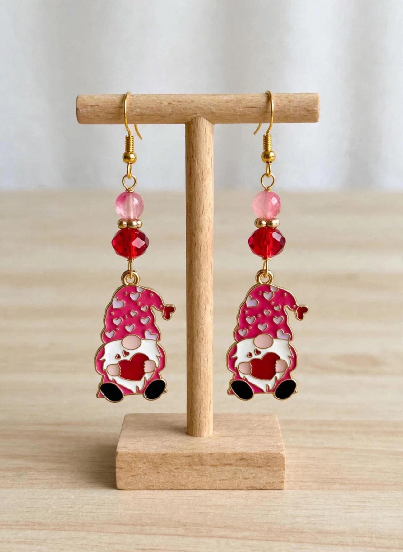 Valentine's Day Themed Gnome Enamel Earrings - Heart Warming Dangle Jewelry
