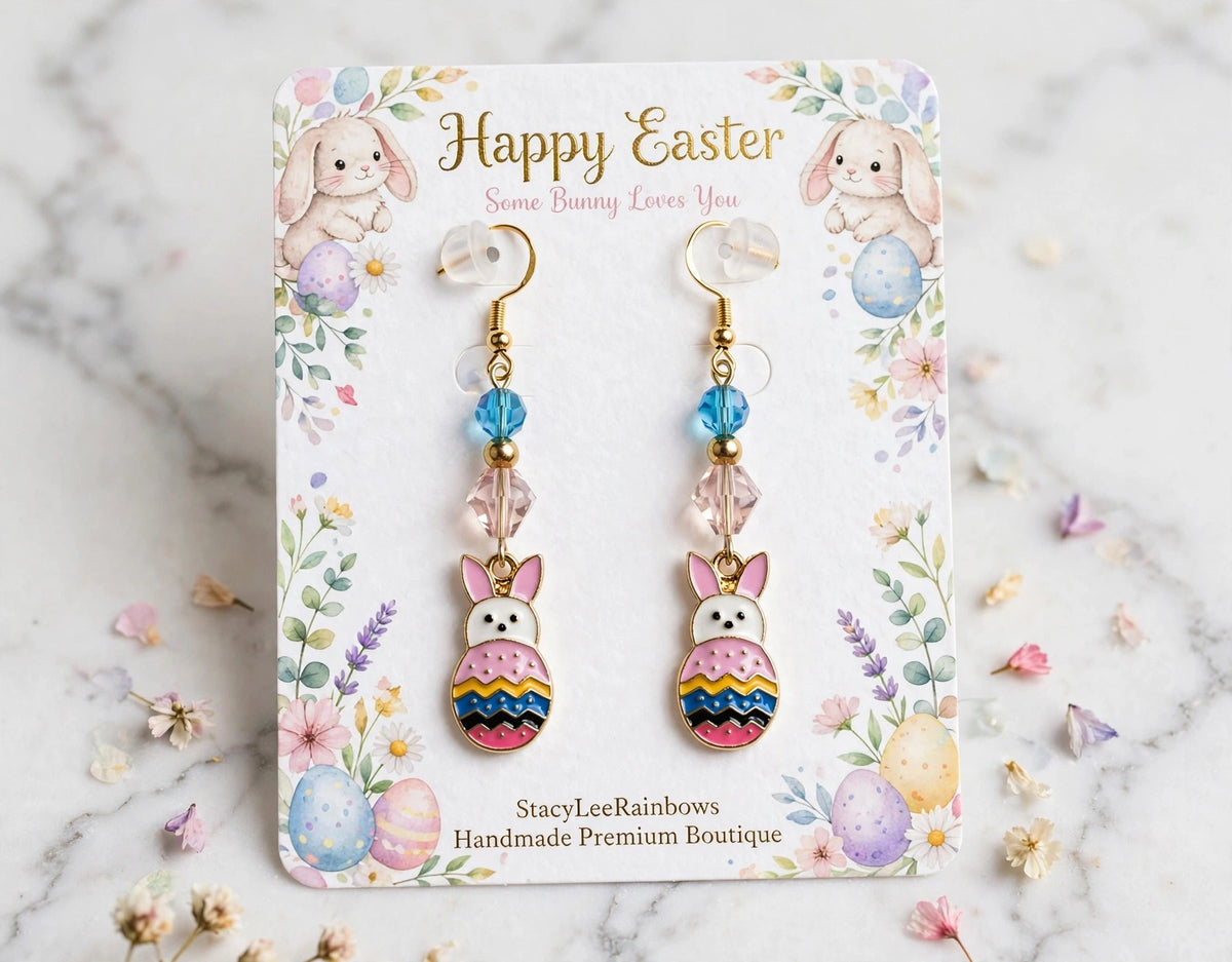 Bunny Pastel Egg Enamel Earrings - Cute Easter Jewelry