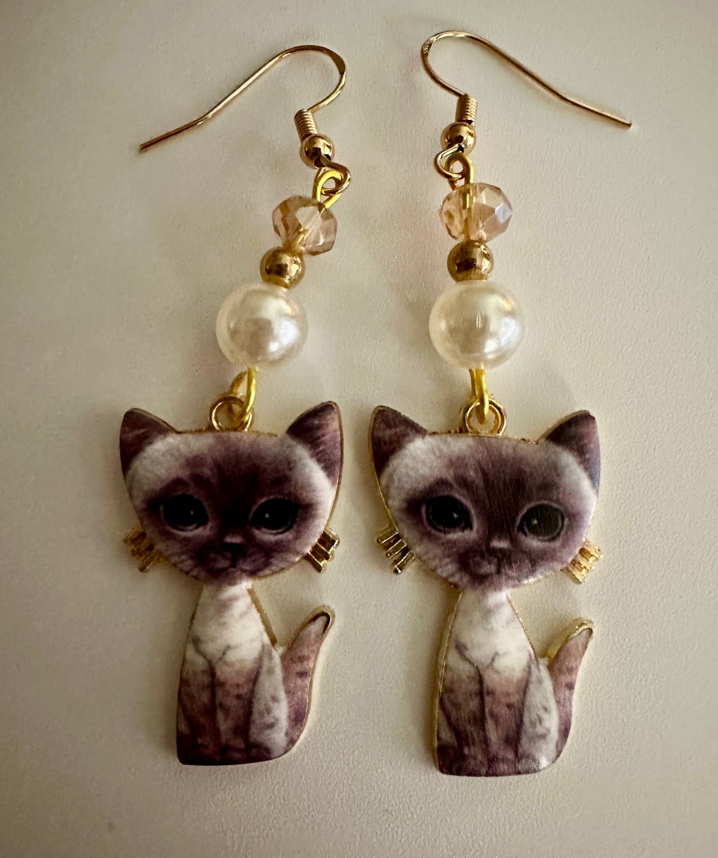 Siamese Cat Pearl Enamel Earrings - Sophisticated Dangle Jewelry