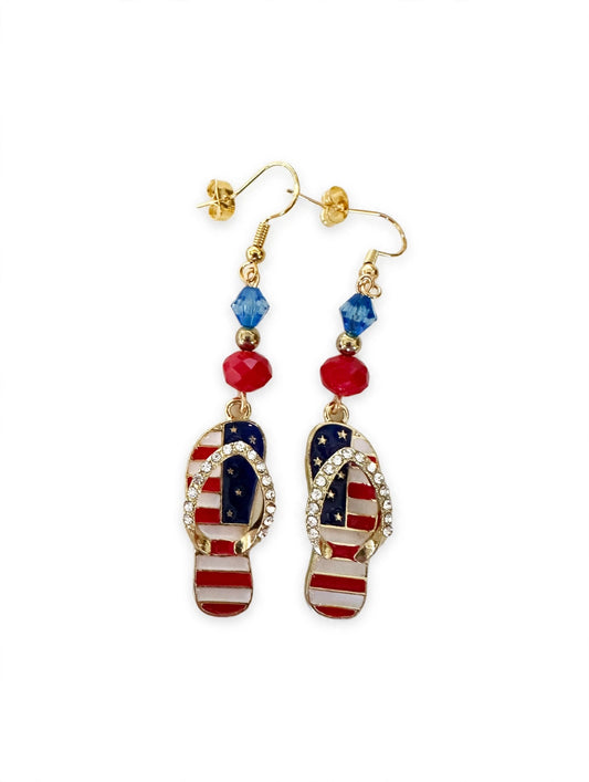 July Fourth Sandal Enamel Earrings - Patriotic Dangle Jewelry