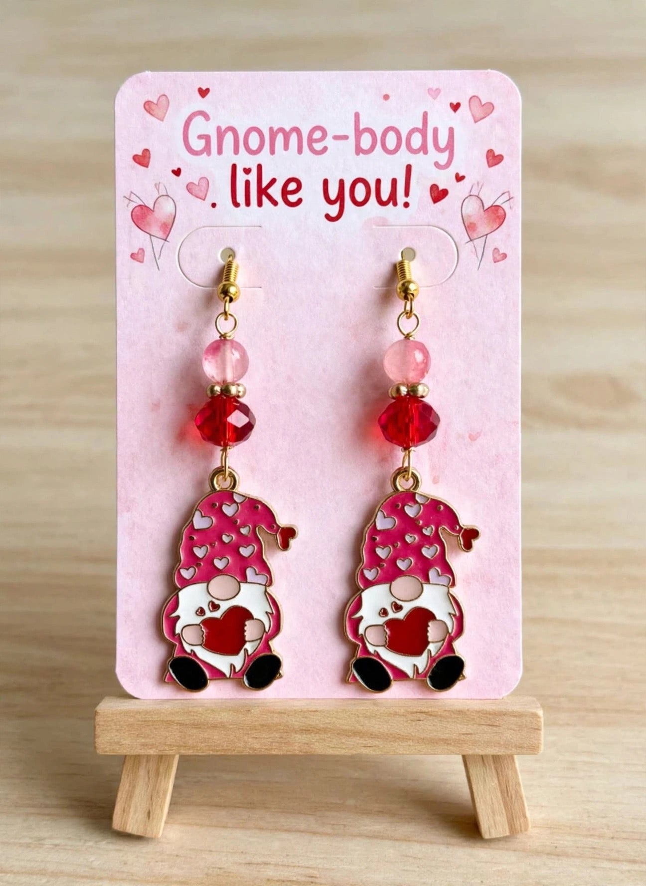 Valentine's Day Themed Gnome Enamel Earrings - Heart Warming Dangle Jewelry