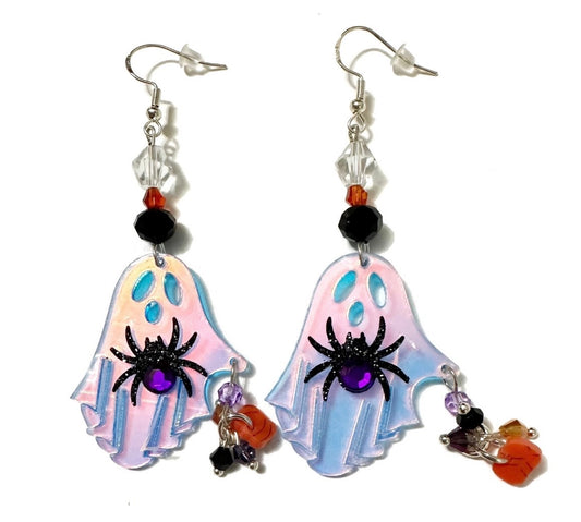 Shiny Spider Ghost Clay & Resin Earrings - Super Cute Dangle Jewelry