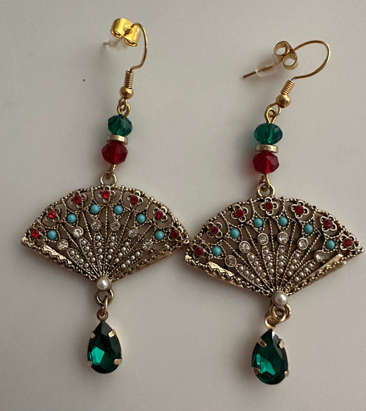 Metal Fan Bead Earrings - Fancy Dangle Jewelry