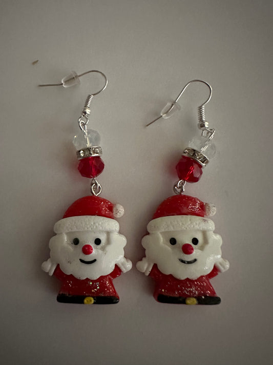 Jolly & Bright Santa Claus Earrings - Christmas Dangle Clay & Resin Jewelry