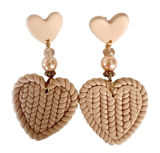 Braided Heart Design Clay & Resin Earrings - Lovely Dangle Jewelry