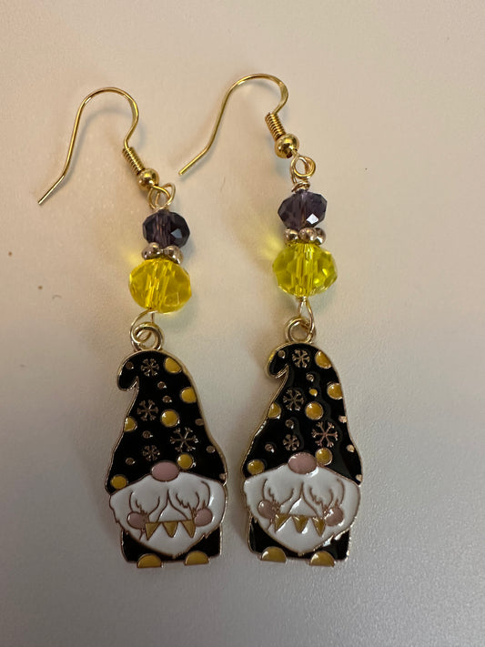 Winter-Themed Gnome Enamel Earrings - Festive Whimsical Dangle Jewelry
