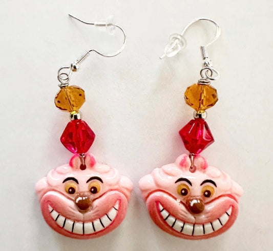 Cheshire Cat Inspired Dangle Clay Resin Earrings - Alice in Wonderland Jewelry
