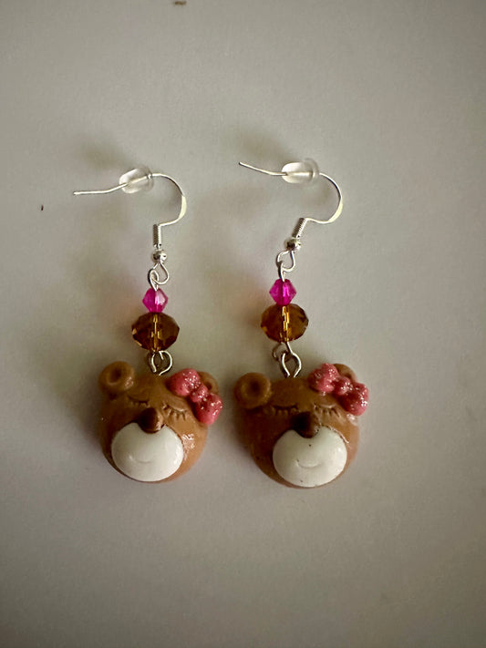 Sweet Bear Pink Bow Earrings - Clay & Resin Charming Jewelry