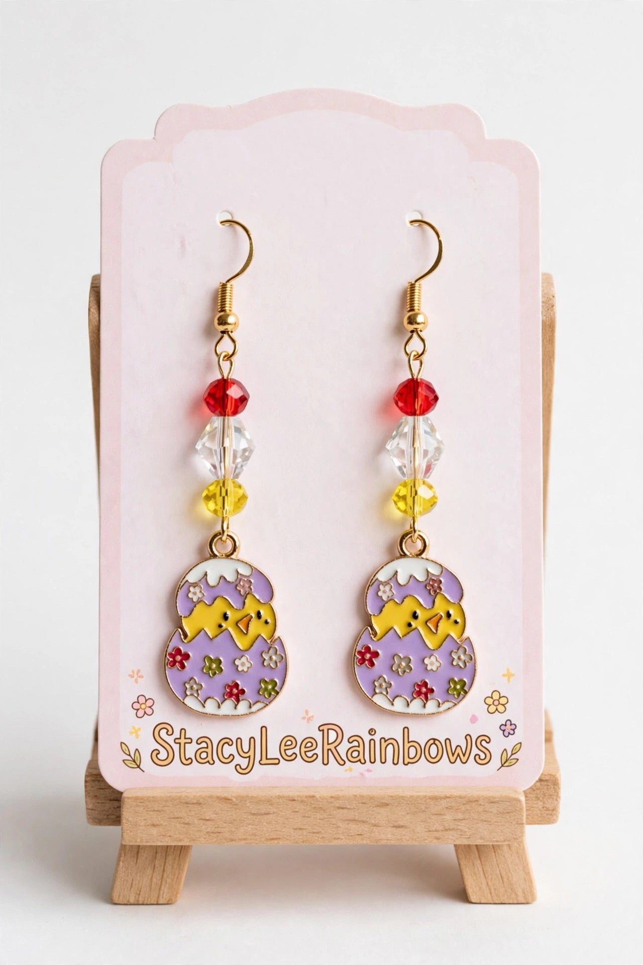 Chick Peeking Easter Enamel Charm Earrings - Pastel Floral Design Dangle Jewelry