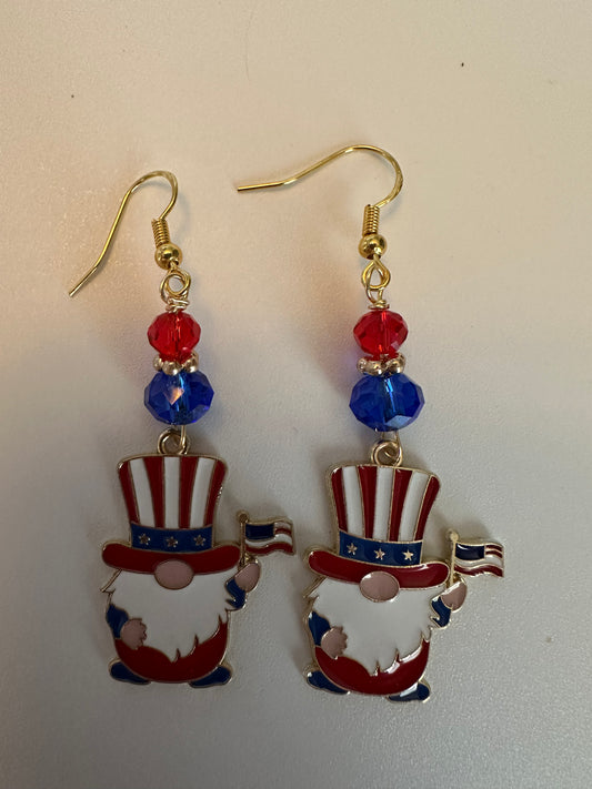 Uncle Sam Gnome Enamel Earrings - Adorable Dangle Jewelry