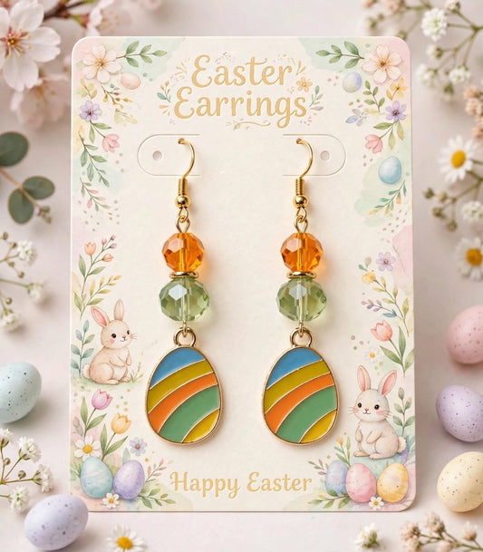 Cute Colorful Easter Egg - Striped Design Enamel Charm Dangle Jewelry