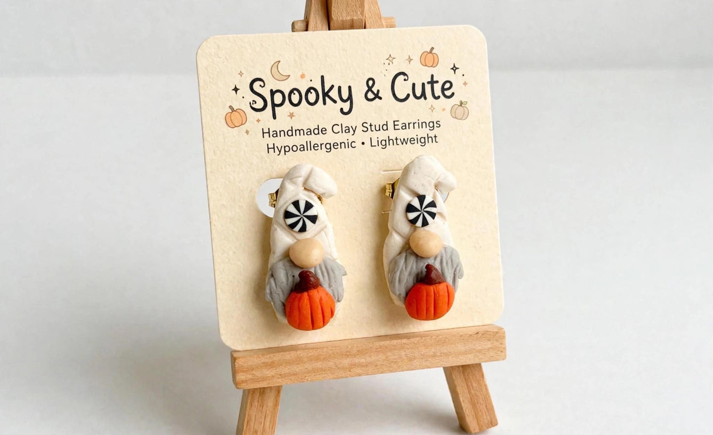 Spooky & Cute Gnome Clay Resin Earrings - Halloween Stud Earrings