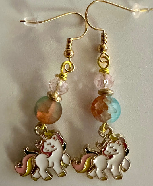 Golden Unicorn Enamel Earrings - Playful Dangle Jewelry
