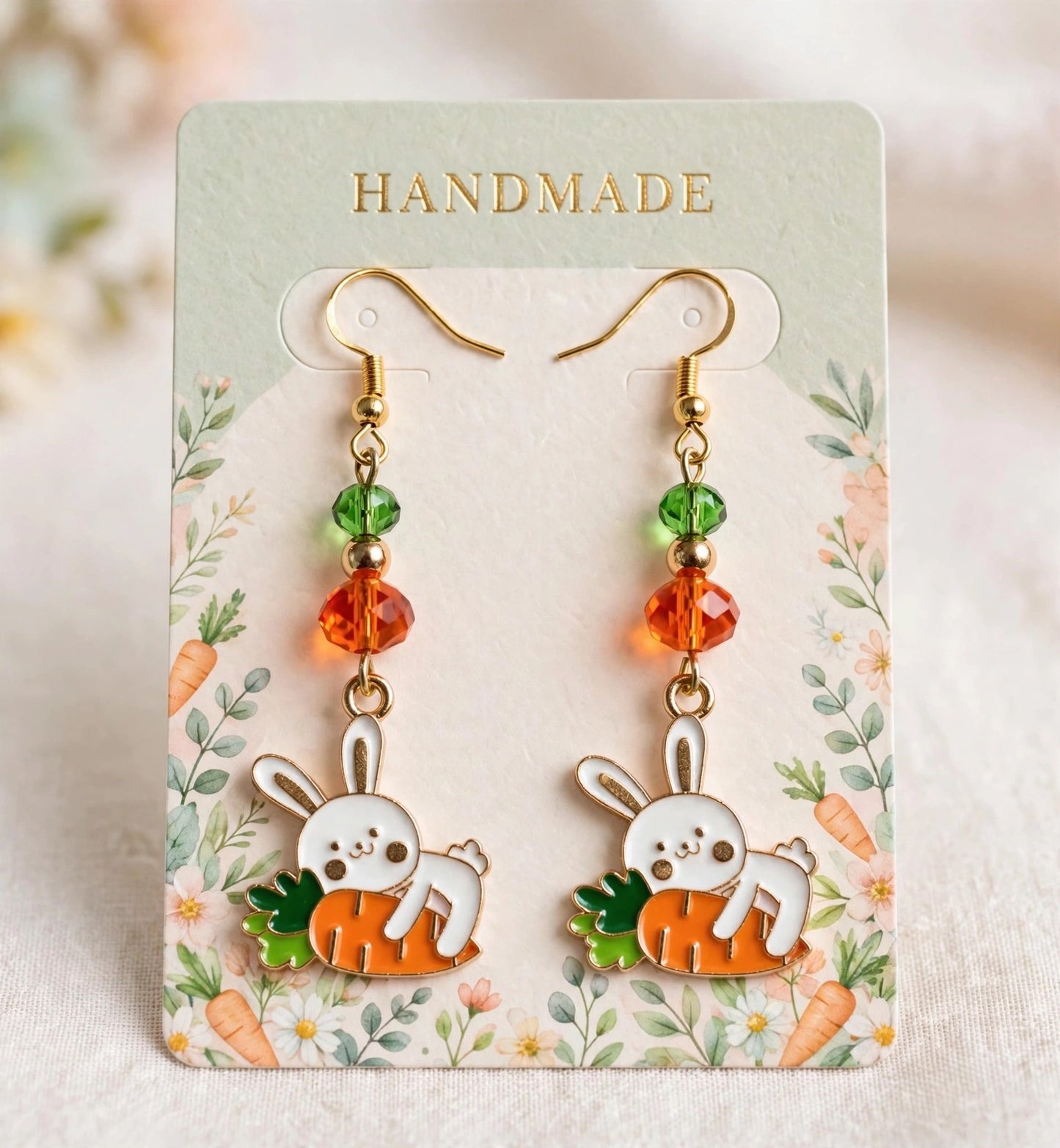 Carrot Cuddle Bunny Enamel Earrings - Cute Dangle Jewelry