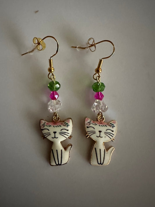 Whimsical Cute Cat Enamel Earrings - Adorable Dangle Jewelry
