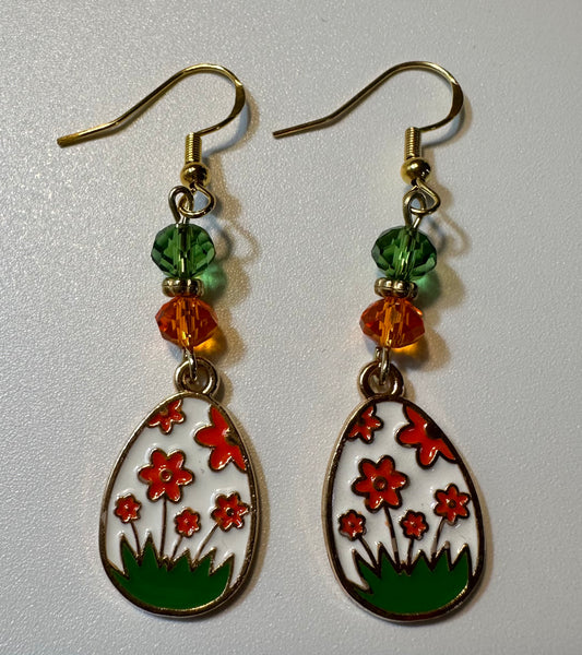 Spring Meadow Easter Egg Design Enamel Earrings - Lovely Dangle Jewelry