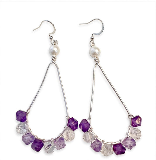 Crystal Beads Wire Frame Metal Earrings - Artisanal Teardrop Jewelry