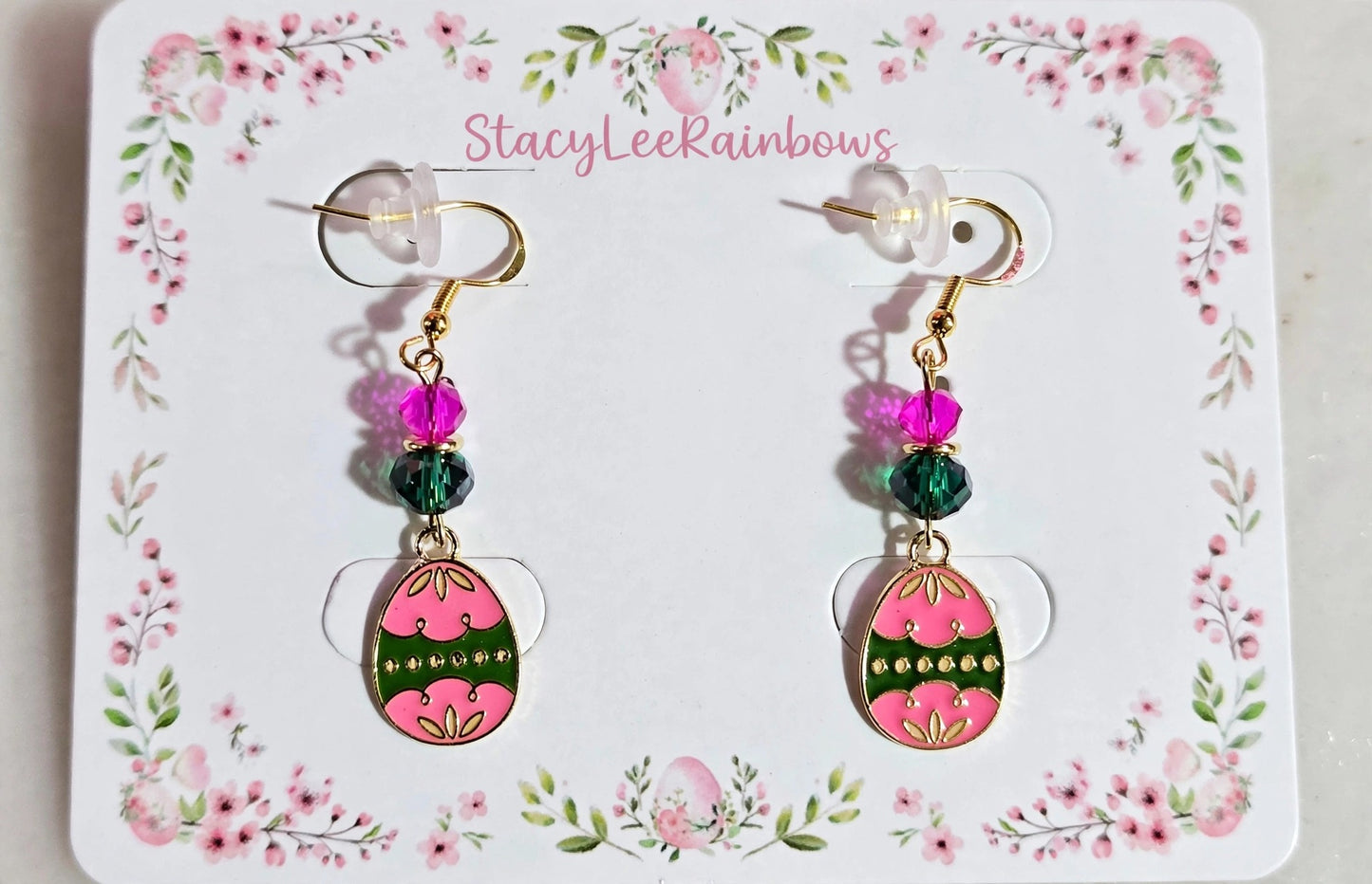 Cute Colorful Easter Egg - Floral Alternate Beads Egg Design Enamel Charm Jewelry