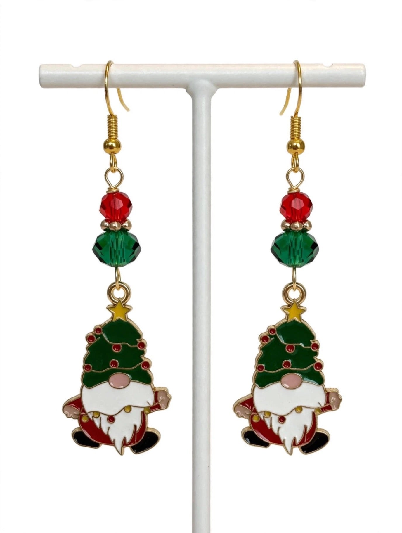 Christmas Themed Gnome Enamel Earrings - Festive Handmade Dangle Jewelry