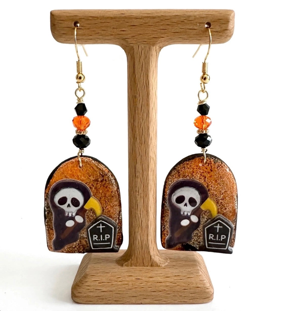 Dangle Clay Resin Crystal Halloween Grim Reaper Earrings
