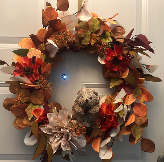 Fall Hedgehog Wreath - Woodland Seasonal Decoration