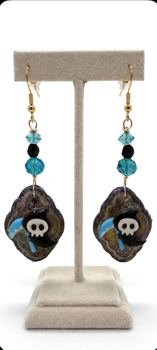Dangle Clay Resin Halloween Spooky Grim Reaper Earrings