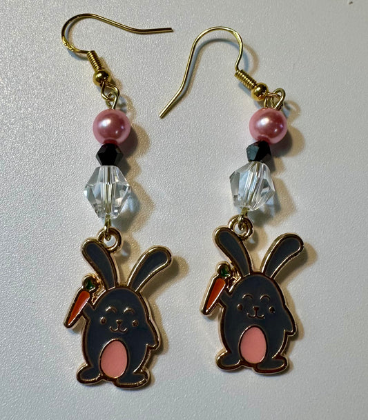 Happy Vibes Carrot Holding Bunnies Enamel - Festive Dangle Jewelry