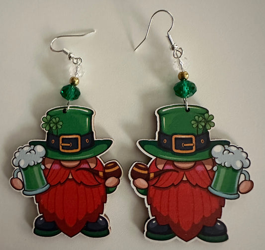 Leprechaun Green Mug Wood Earrings - Vibrant St. Patrick's Day Dangle Jewelry