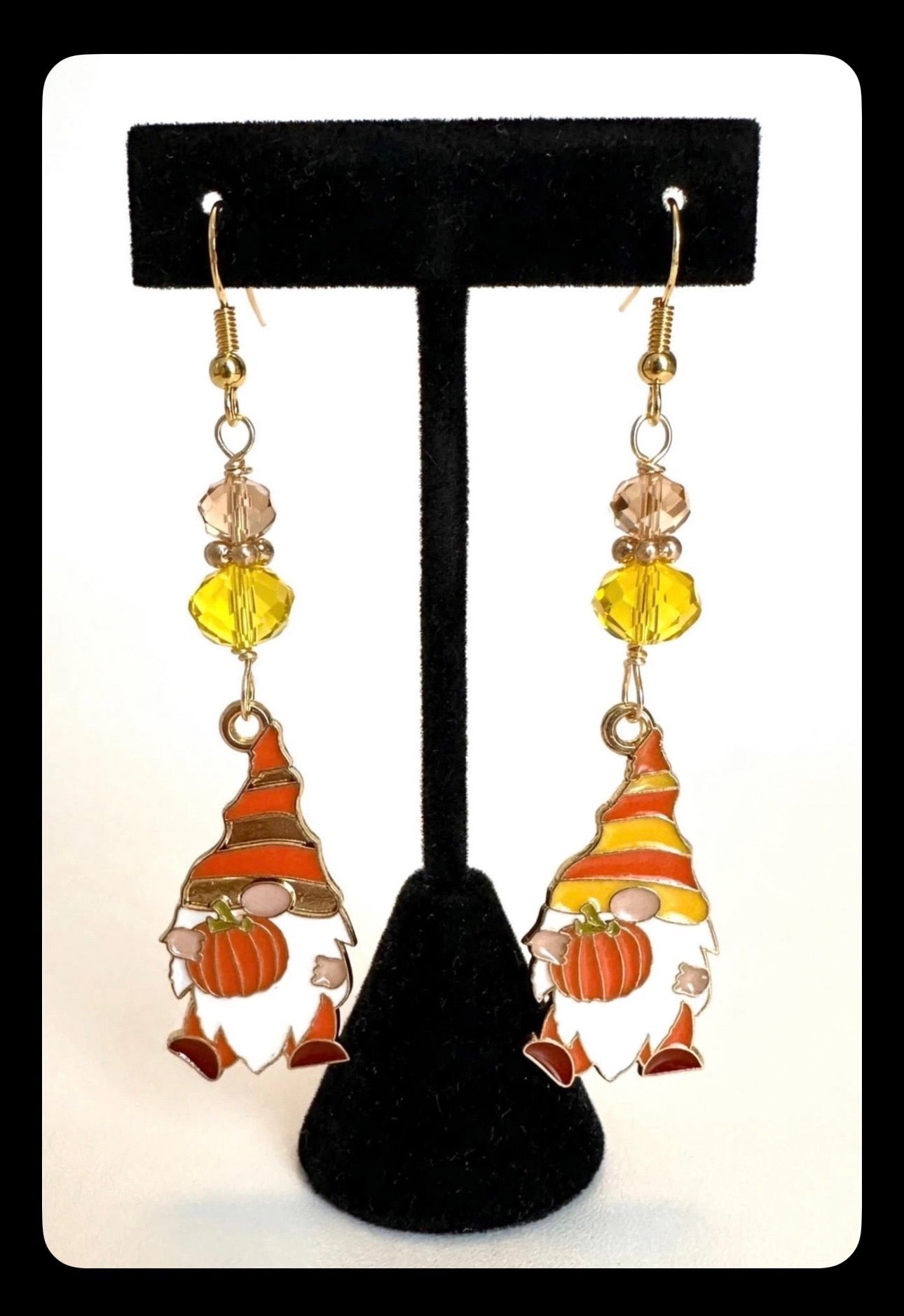 Fall-themed Pumpkin Gnome Enamel Earrings - Adorable Dangle Jewelry