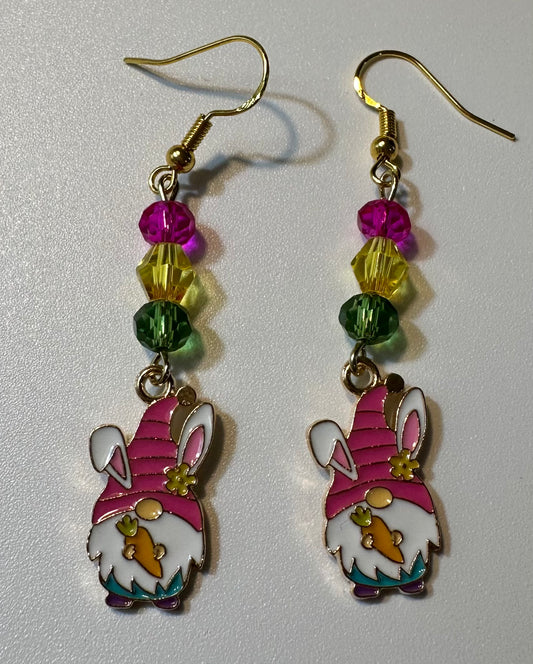 Pastel Easter Gnome Carrot Enamel Earrings - Adorable Dangle Jewelry