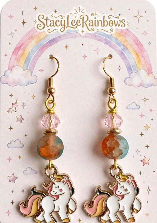 Golden Unicorn Enamel Earrings - Playful Dangle Jewelry